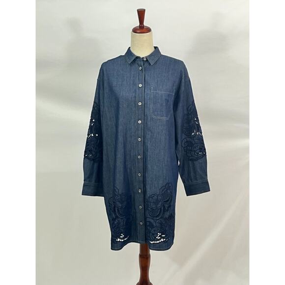 JOHNNY WAS Jade Sz S Small Katella Denim Eyelet Lace Shirt Dress NWT - Picture 7 of 10